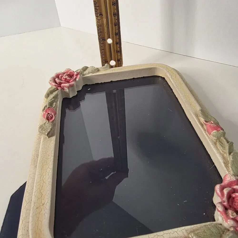 Small Cream Crackle Floral Rose Picture Frame Pink Roses Tabletop Wall Hanging